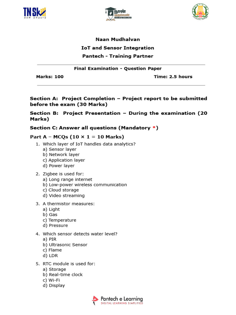 Iot and Sensor Integration Question Paper - 5 | PDF