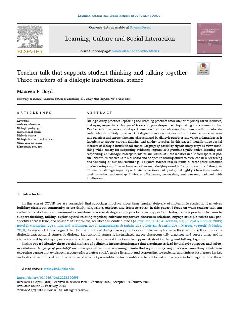 Teacher Talk That Supports Student Thinking and Talking Together | PDF ...