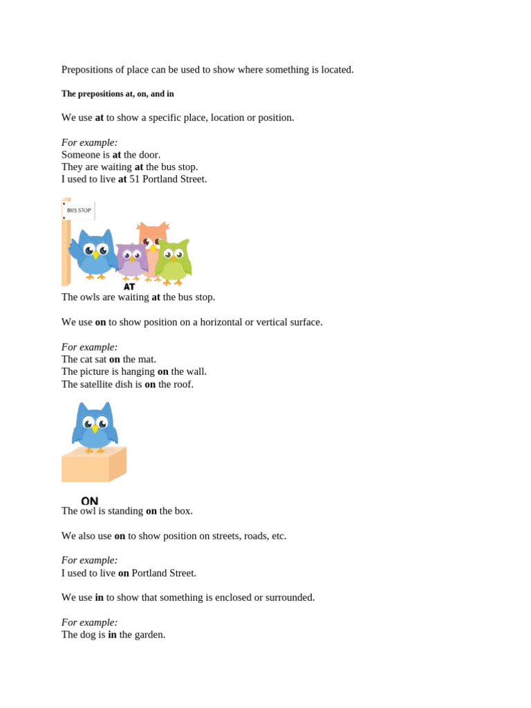 Prepositions of Place and Movement | PDF
