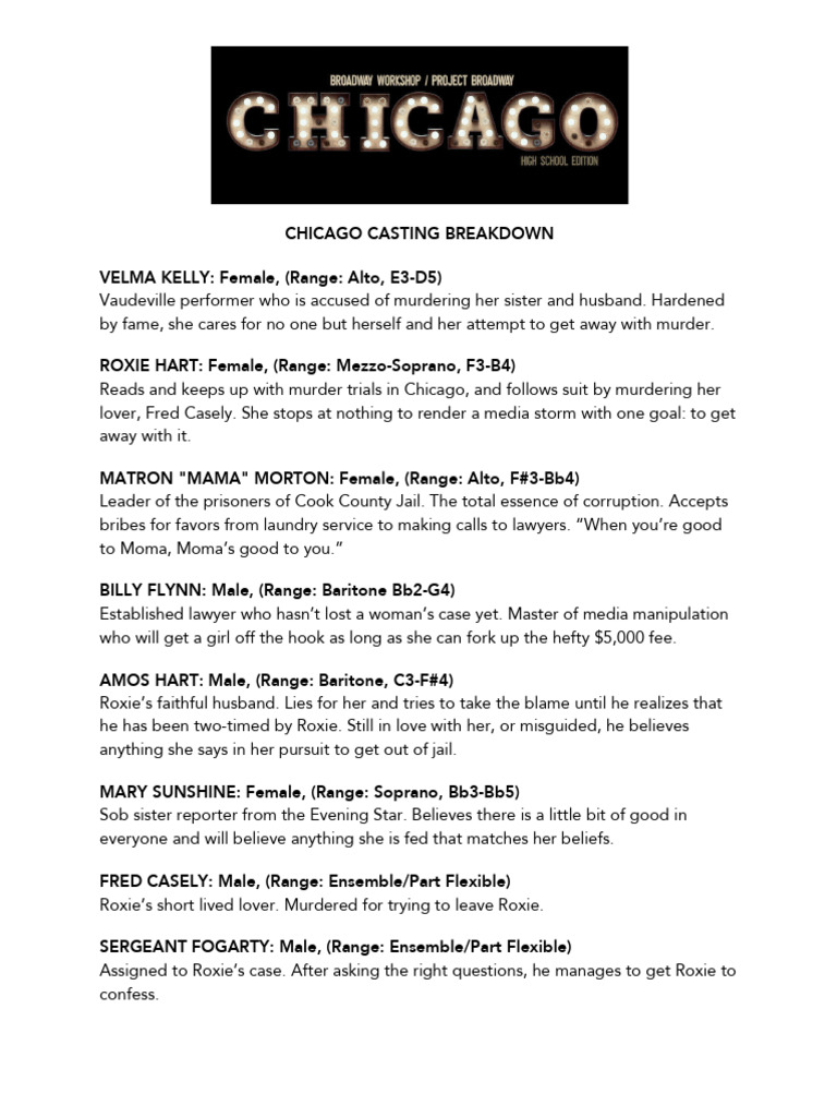 Chicago Casting Breakdown | PDF
