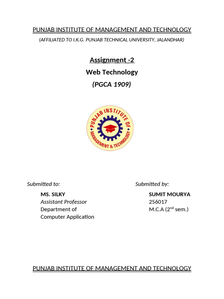 Assignment's Front Page-2 | PDF | Computer Engineering | Computing