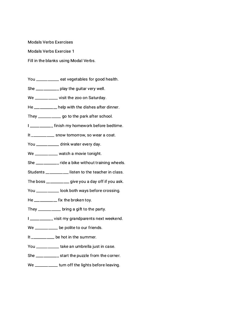 Modals Verbs Ex-WPS Office | PDF