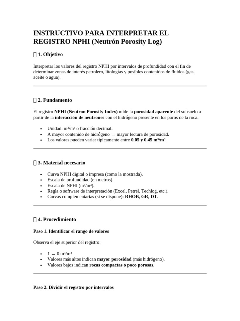 Instructivo para Interpretar El Registro Nphi | PDF | Caliza | Arenisca