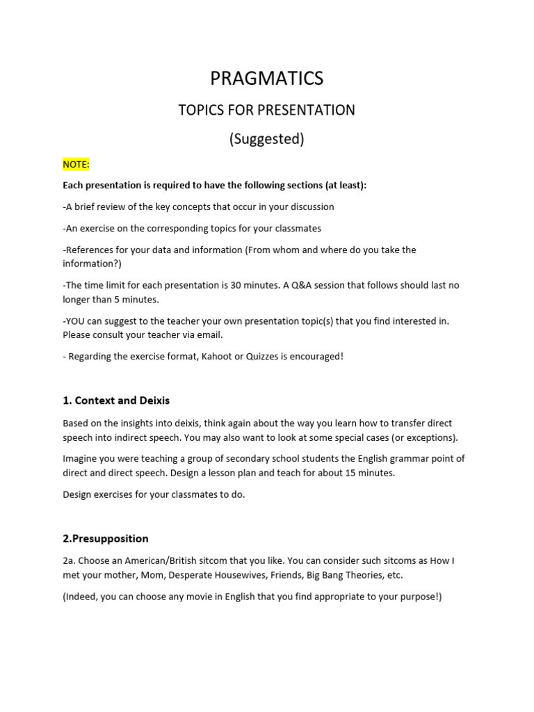T01 TOPICS For Presentation | PDF | Communication | Linguistics