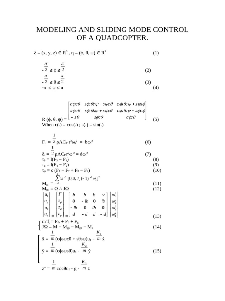Modeling and Sliding Mode Control of A Quadcopter | PDF