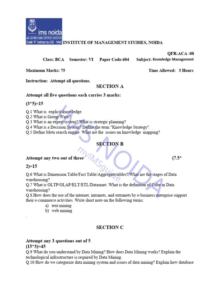 Bca Vi Knowledge Management Sample Model Paper - Image.marked | PDF