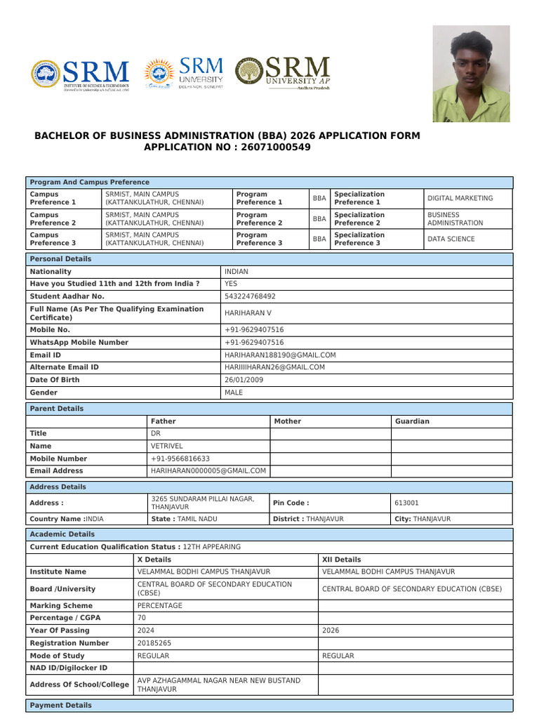 Application Form 26071000549 | PDF