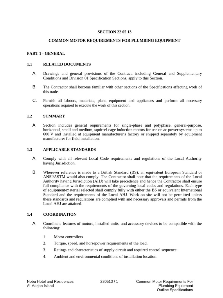 Common Motor Requirements For Plumbing Equipment | PDF | Electric Motor ...