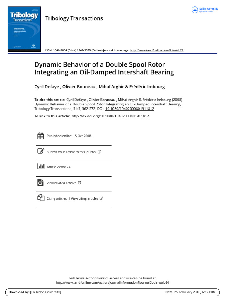 Dynamic Behavior of A Double Spool Rotor | PDF | Turbine | Bearing ...