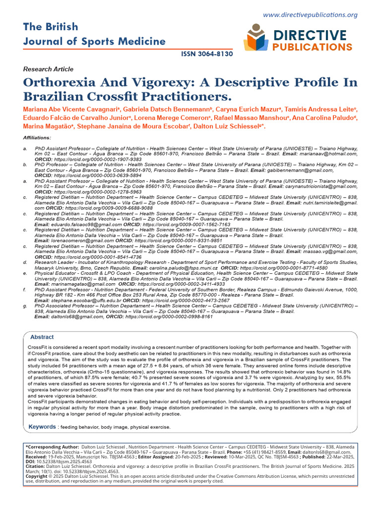 Orthorexia and Vigorexy A Descriptive Profile in Brazilian CrossFit ...