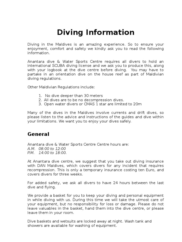 Diving Information PDF