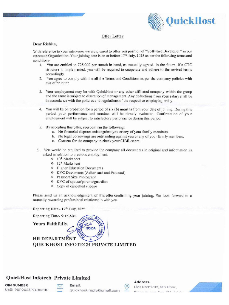 Offer Letter PDF | PDF
