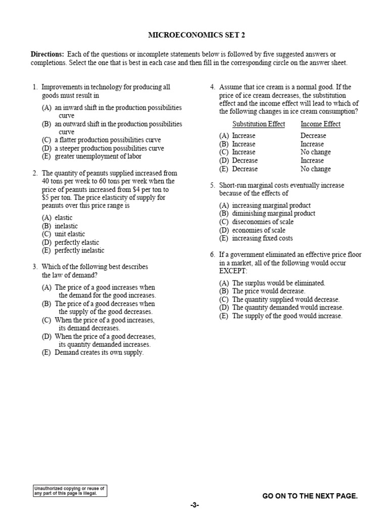 Practice Questions Set 2 | PDF | Elasticity (Economics) | Perfect ...