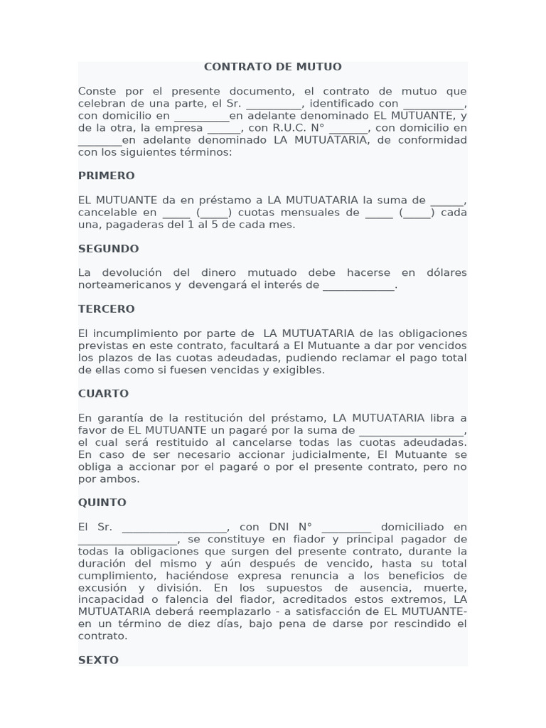 Contrato de Mutuo | PDF