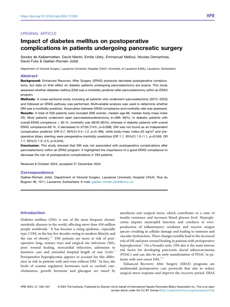 Impact of Diabetes Mellitus On Postoperative Compl | PDF ...