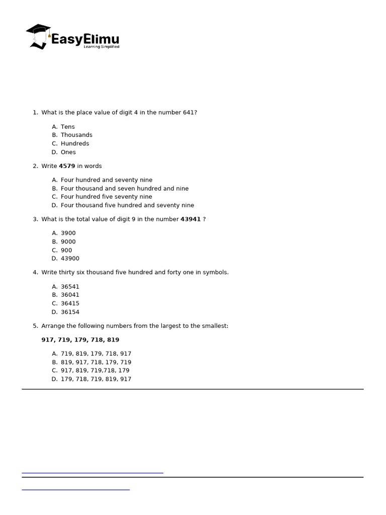 Mathematics - Grade 4 Term 1 End Term Exams 2024 Set 2-1212-Sample | PDF