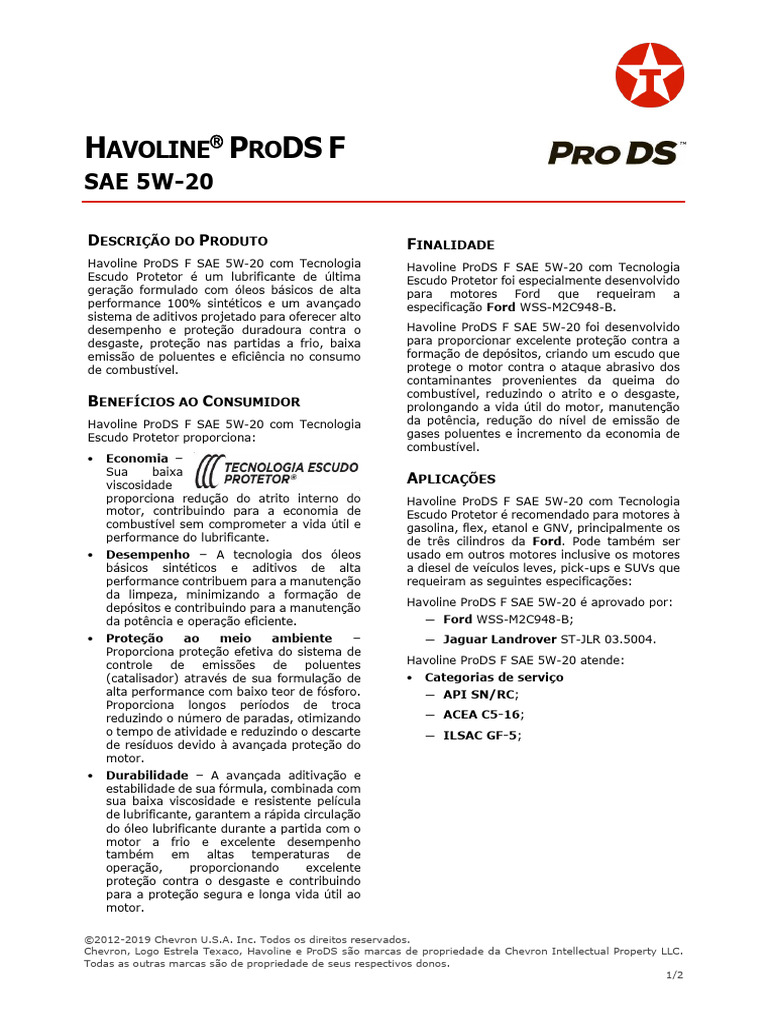 20) BT 2023 Havoline Prods F Sae 5w-20 | PDF | Motores
