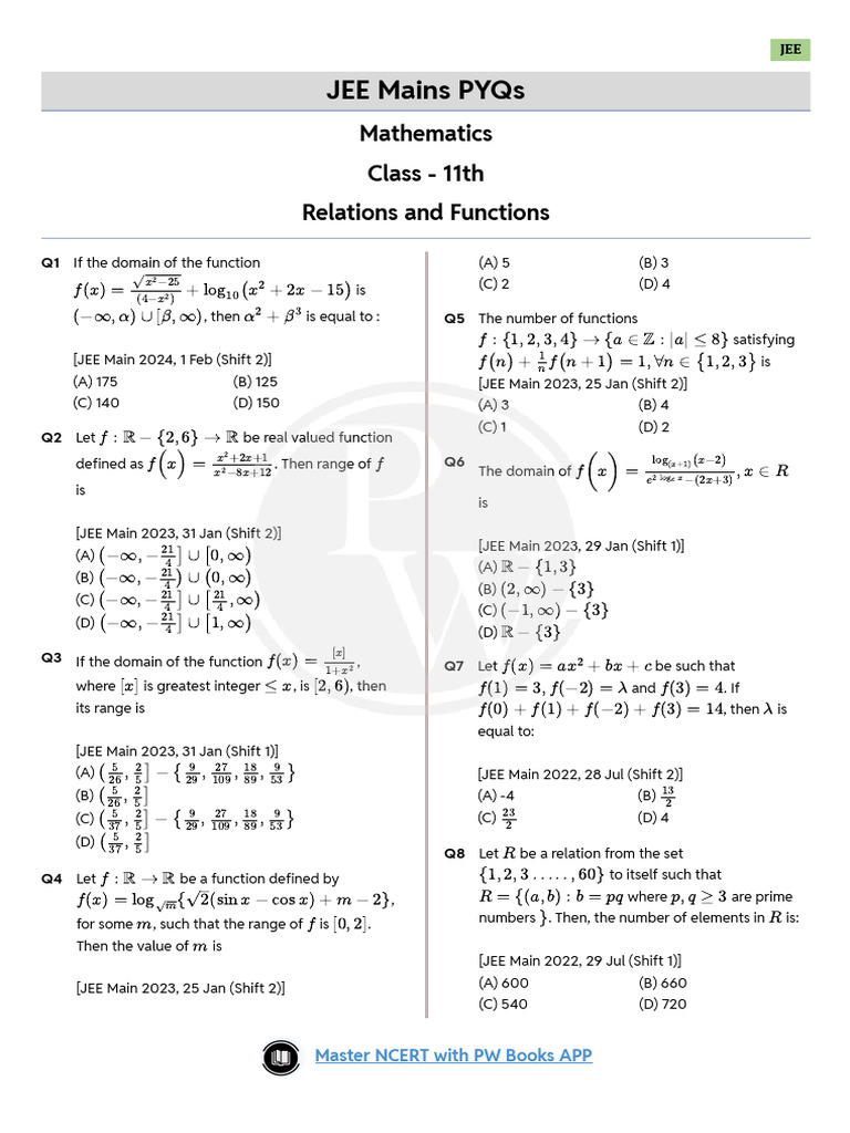 JEE Mains Relations and Functions 20260312 095934 PDF | PDF ...