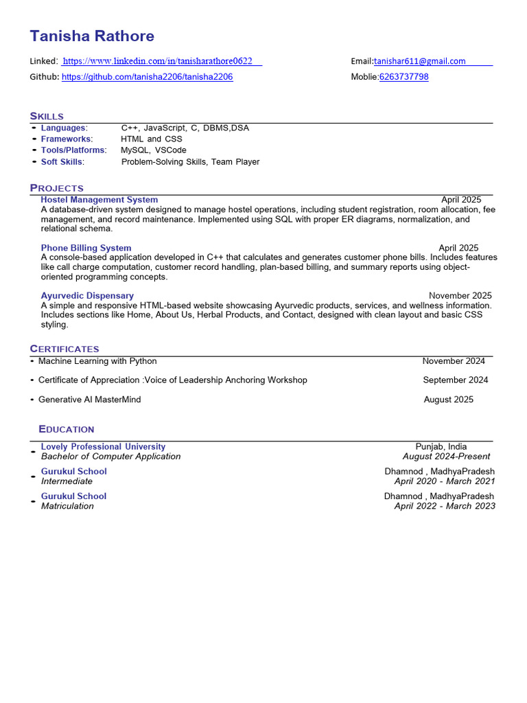 General CV Template Tanisha | PDF | Computing | Computer Programming
