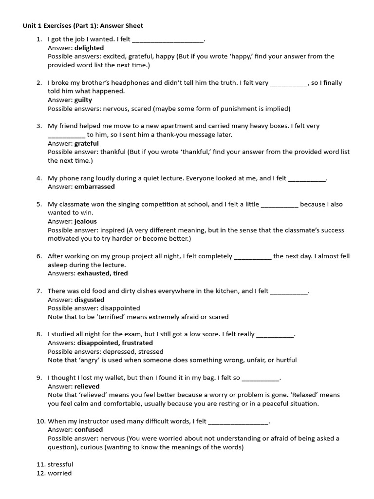 Unit 1 Exercises Part 1 - Answer Key | PDF