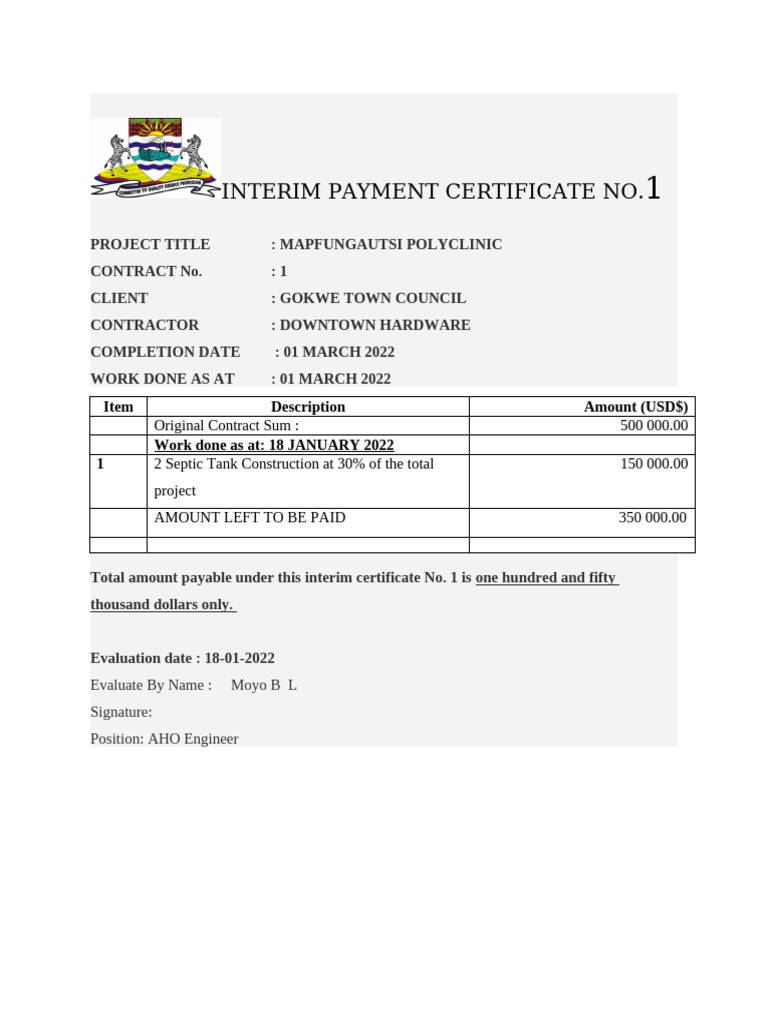 Interim Payment Certificate No | PDF