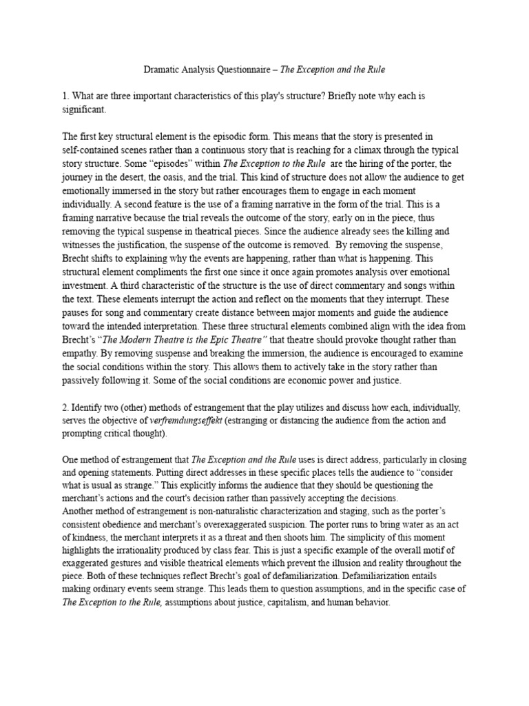 Dramatic Analysis Questionnaire - The Exception and The Rule | PDF ...
