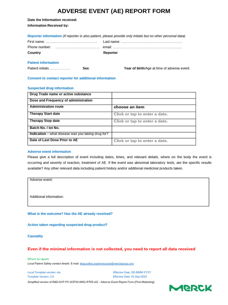 AE Report Form - Template - Ver 2.0 | PDF