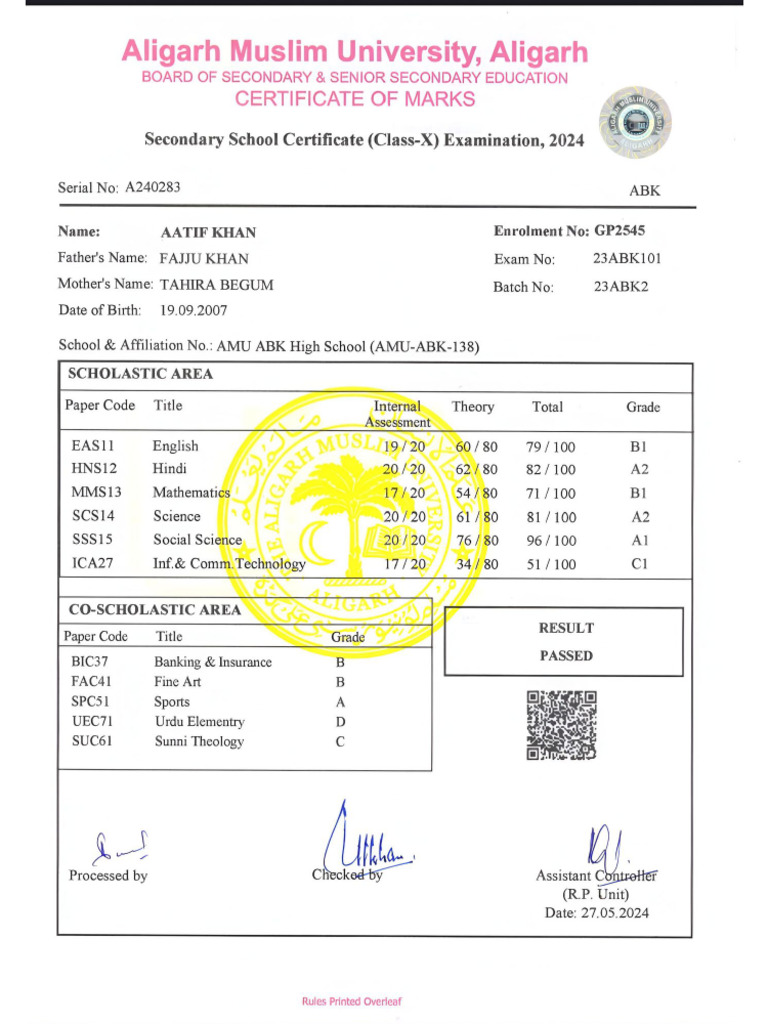 Compressed M Class X Marksheet | PDF