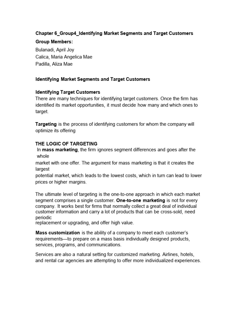 Chapter 6 - Group 4 - Identifying Market Segments and Target Customers ...