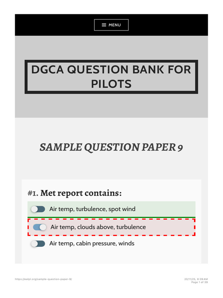 SAMPLE QUESTION PAPER 9 - Dgca Question Bank For Pilots | PDF | Rapid ...