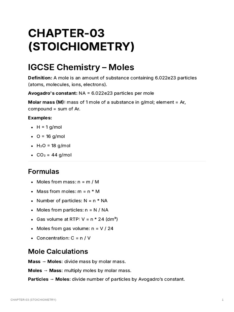 Chapter-03 (Stoichiometry) | PDF