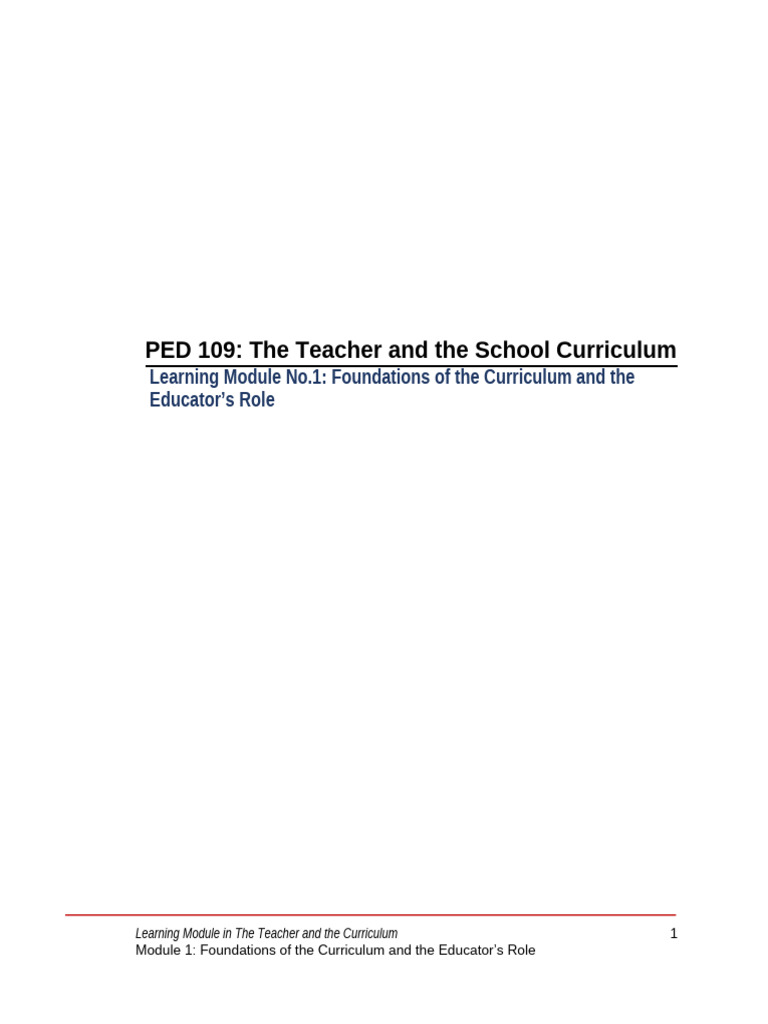 The Teacher and The School Curriculum Module 1 Lesson 2 | PDF ...