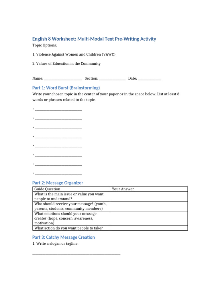 English8 Multimodal Activity Worksheet | PDF | Communication | Cognition
