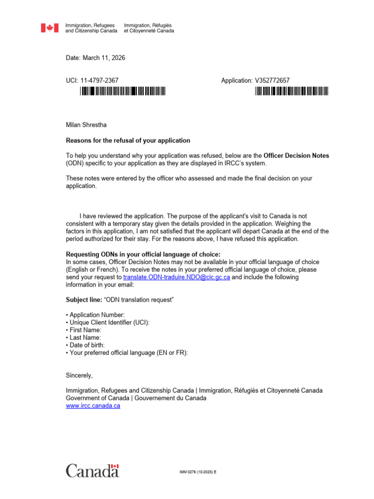IMM0276 Officers Note On Decision | PDF