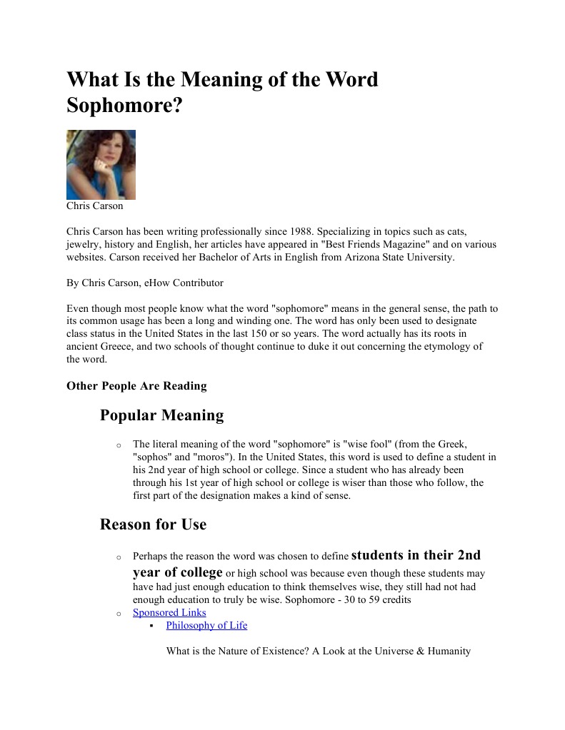 What Is The Meaning of The Word Sophomore PDF Philosophical