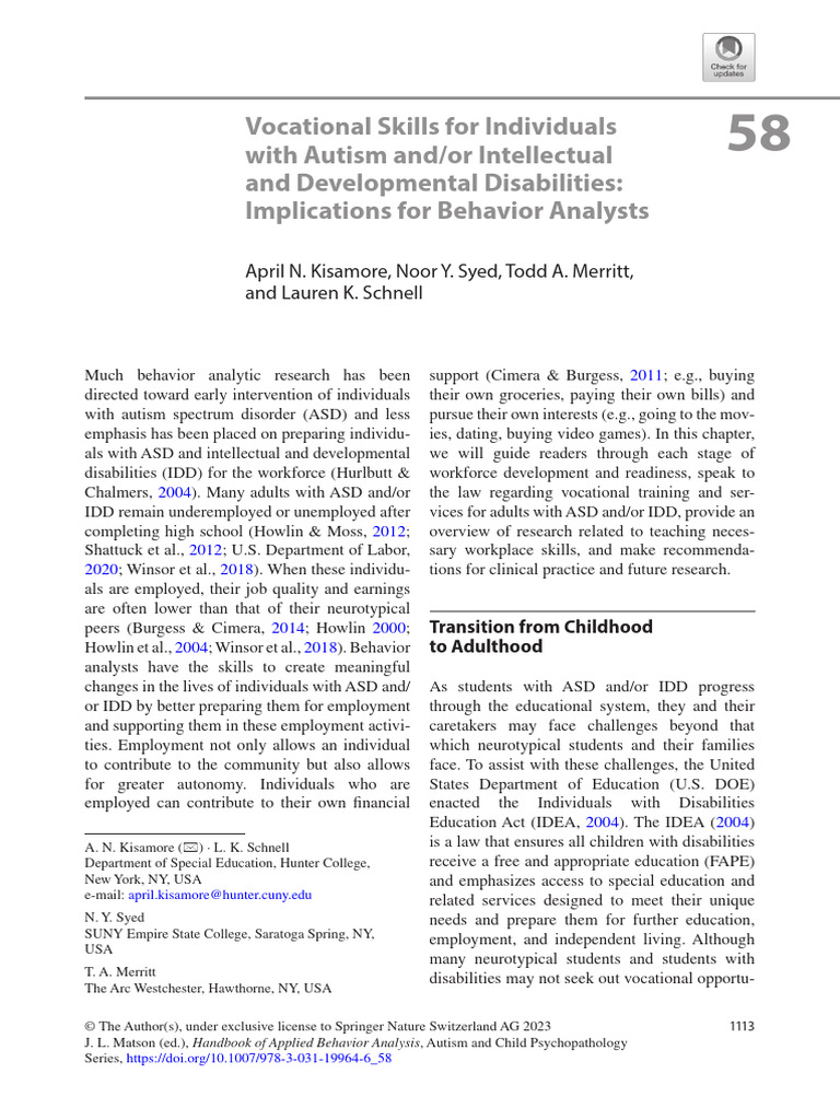Vocational Skills For Individuals With Autism Andor Intellectual and ...