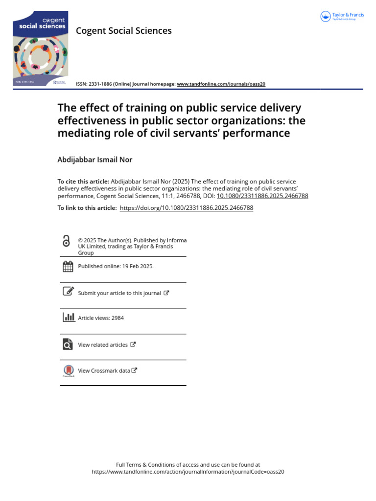 The Effect of Training On Public Service Delivery Effectiveness in ...