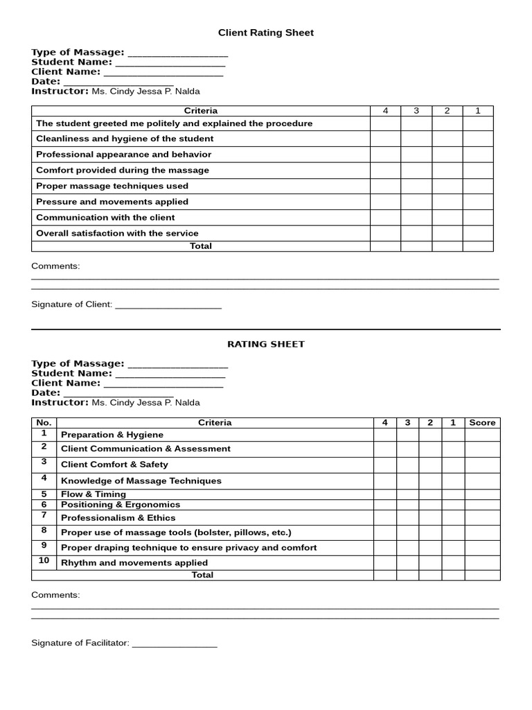 Client Rating Sheet | PDF