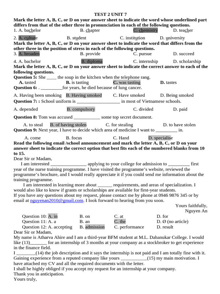GV Unit 7 Test 2 | PDF | Wedding | Bride