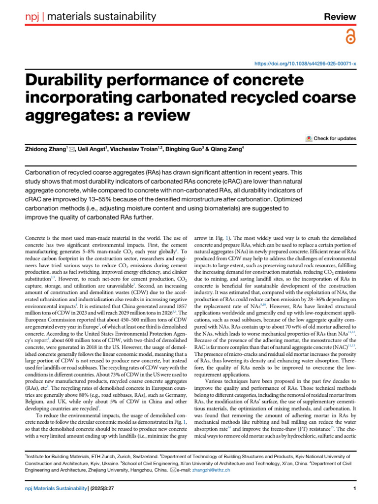 Durability Performance of Concrete Incorporating Carbonated Recycled ...