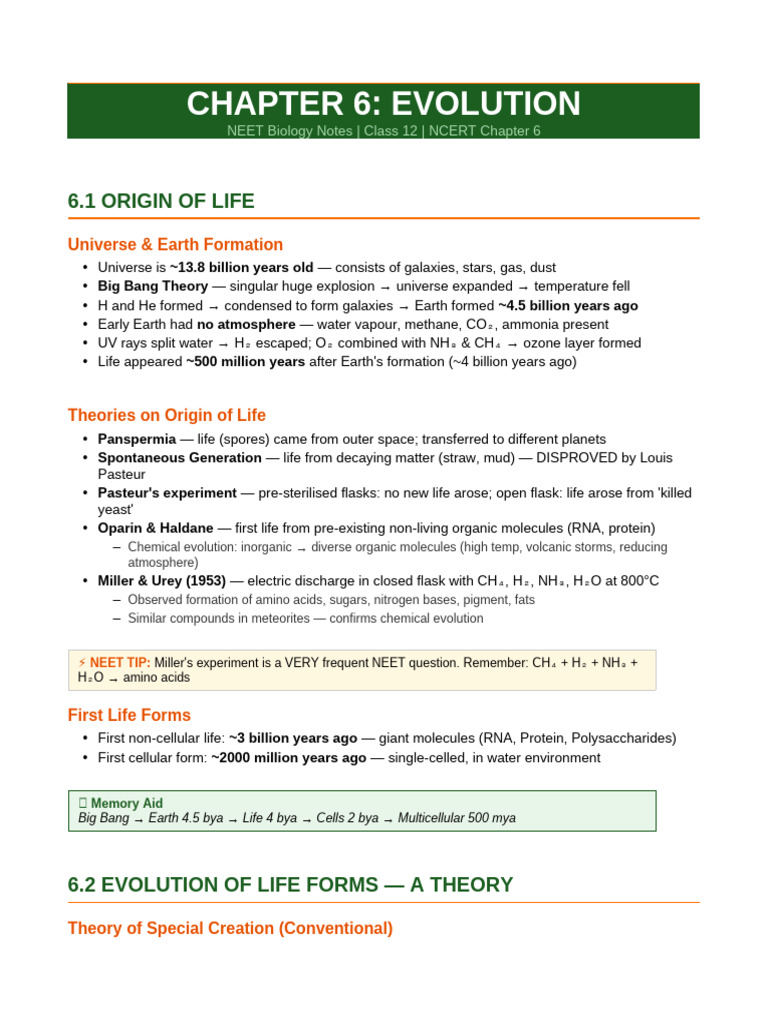 Evolution NEET Notes | PDF