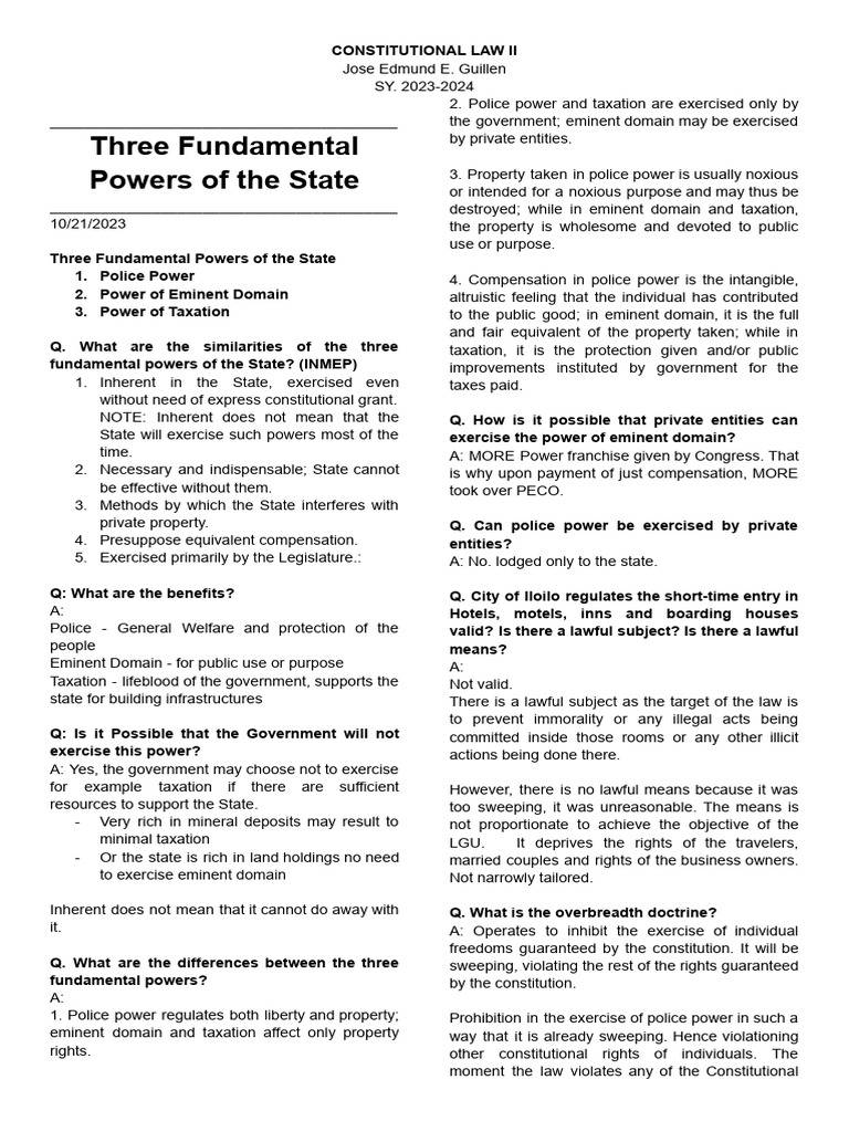 Consti Reviewer | PDF | Eminent Domain | Overbreadth Doctrine