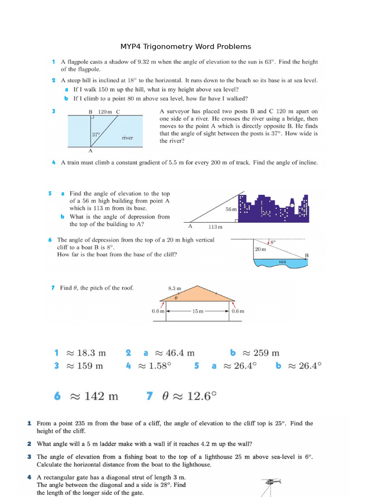 MYP4 Trigonometry Word Problems | PDF