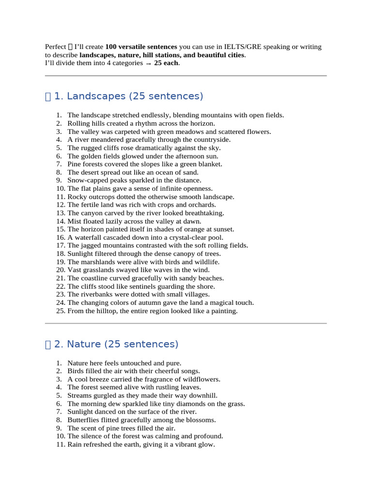 Describe Landscape Nature | PDF | Sky | Adjective