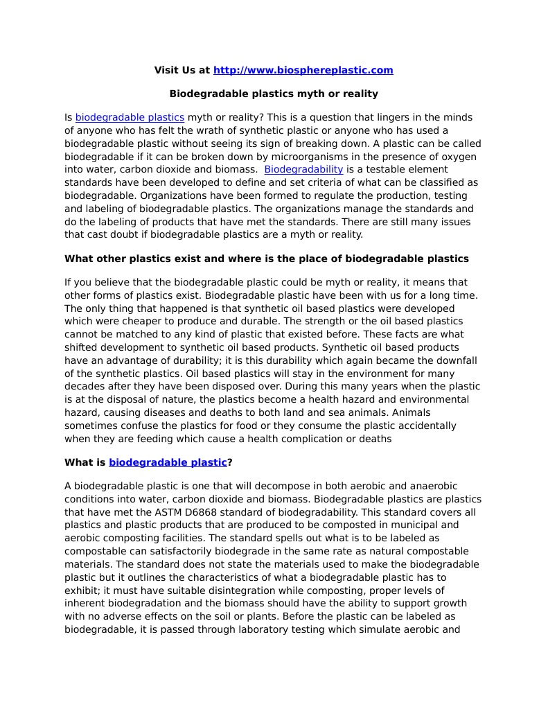 Biodegradable Plastics Myth or Reality PDF Biodegradation Anaerobic Digestion
