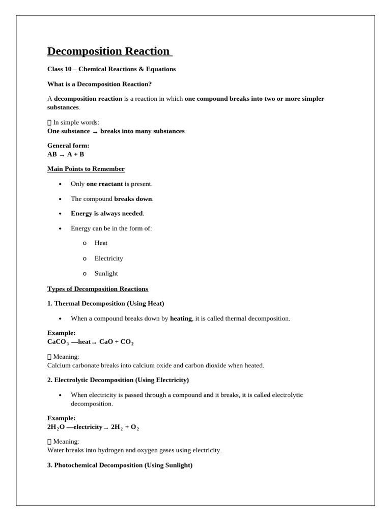 Decomposition Reaction | PDF | Chemical Reactions | Oxide