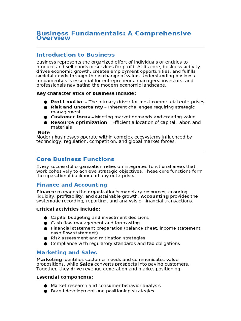 Business Overview Document | PDF | Leadership | Strategic Management