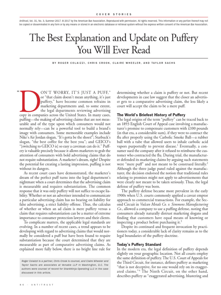 Best Explanation and Update On Puffery You Will Ever Read Antitrust ...