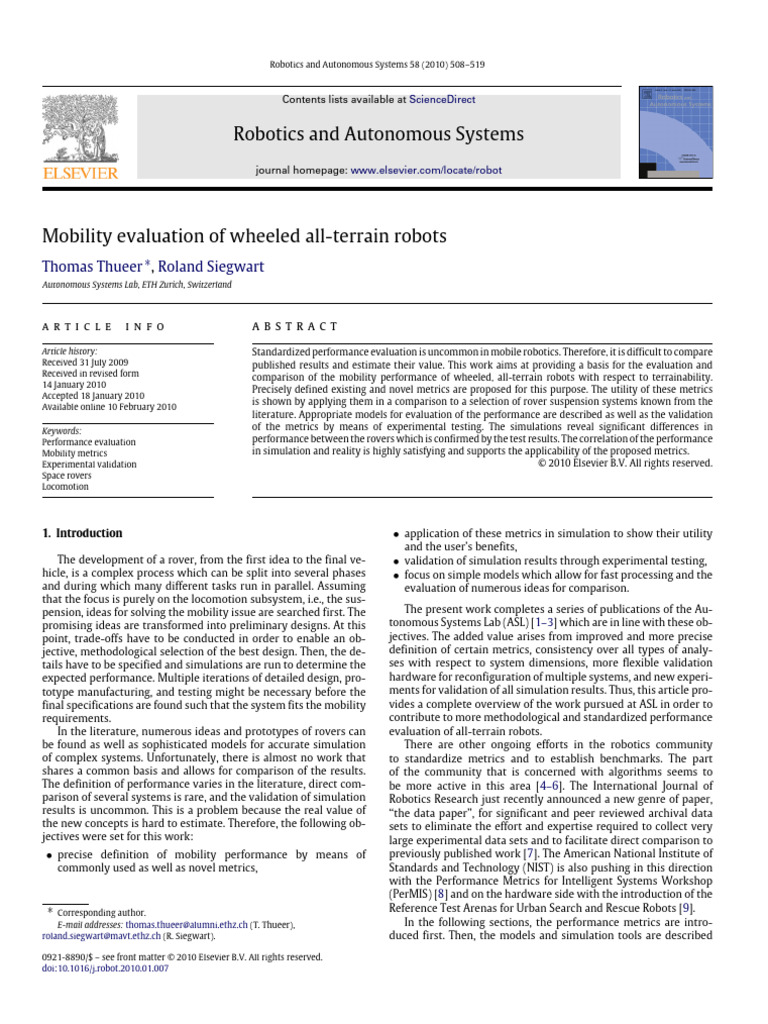 Mobility Evaluation of Wheeled All-Terrain Robots | PDF | Friction | Force