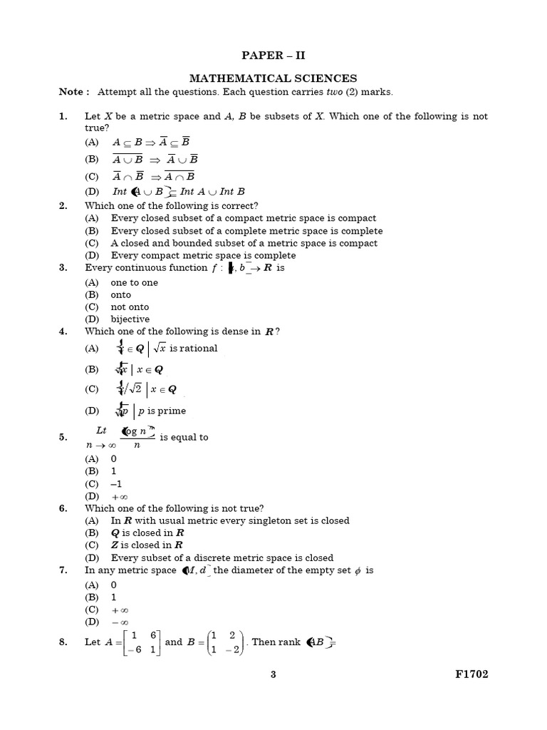 SET 2012 Question Paper-II | PDF | Compact Space | Regression Analysis
